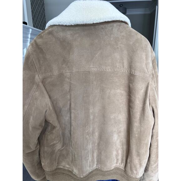 $2,200 MSRP Valstar Flight Jacket Tan Suede Shearling Collar Men Size IT54 NEW - Picture 4 of 13